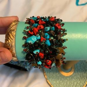 Beautiful beaded bracelet. Coral and blue.